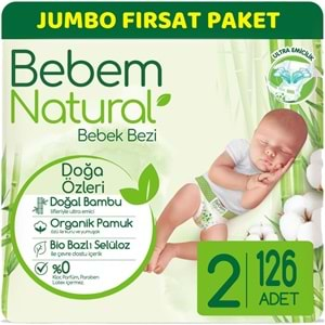 Bebem Bebek Bezi Natural Jumbo Fırsat Pk Beden:2 (3-6Kg) Mini 126 Adet