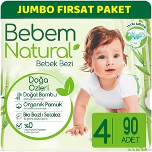 Bebem Bebek Bezi Natural Jumbo Fırsat Pk Beden:4 (7-14Kg) Maxi 90 Adet