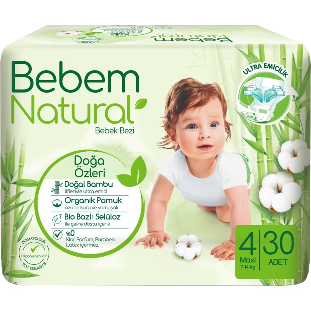 Bebem Bebek Bezi Natural Jumbo Fırsat Pk Beden:4 (7-14Kg) Maxi 90 Adet