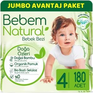 Bebem Bebek Bezi Natural Jumbo Avantaj Pk Beden:4 (7-14Kg) Maxi 180 Adet