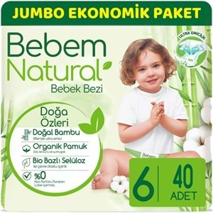 Bebem Bebek Bezi Natural Jumbo Ekonomik Pk Beden:6 (15+Kg) Ekstra Large 40 Adet