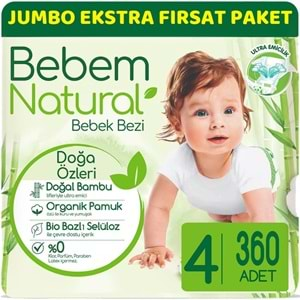 Bebem Bebek Bezi Natural Jumbo Ekstra Fırsat Pk Beden:4 (7-14Kg) Maxi 360 Adet