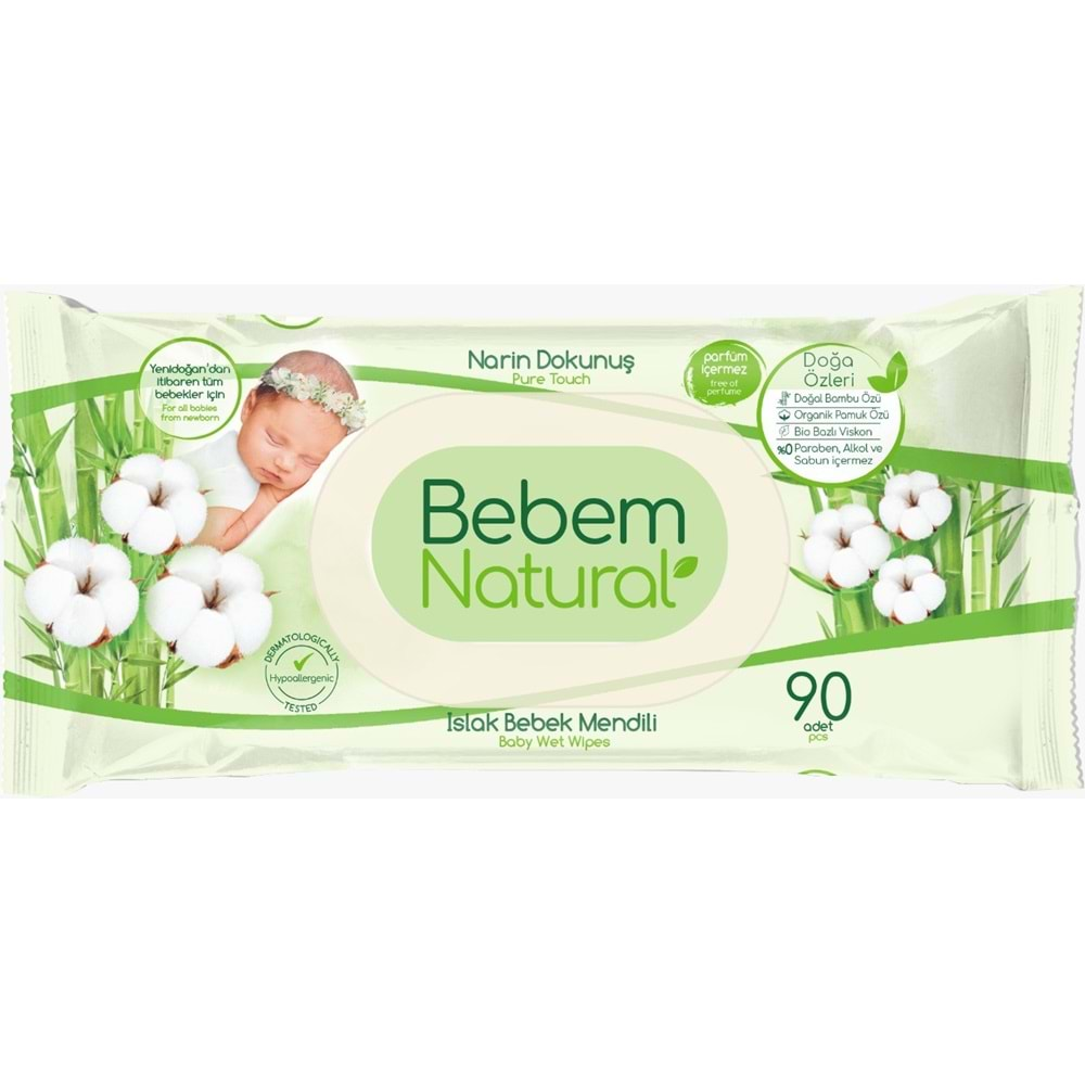 Bebem Natural Islak Bebek Mendili Narin Dokunuş / Yenidoğan 90 Yaprak Plastik Kapaklı 3 Lü Set