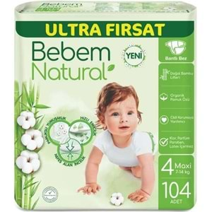 Bebem Bebek Bezi Natural Beden:4 (7-14KG) Maxi 520 Adet Mega Ultra Fırsat Pk