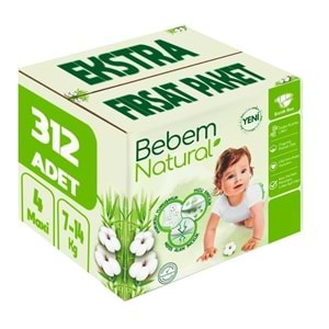 Bebem Bebek Bezi Natural Beden:4 (7-14Kg) Maxi 312 Adet Ekstra Fırsat Pk