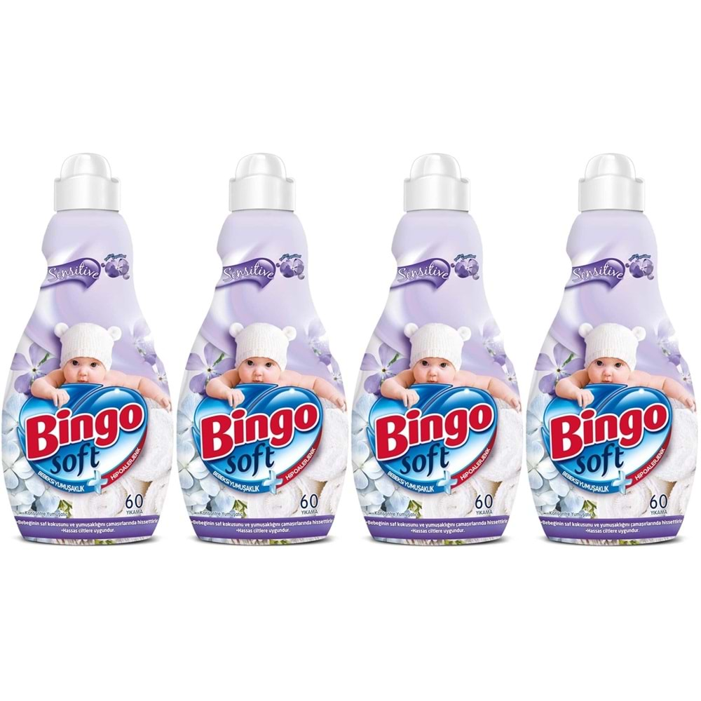 Bingo Soft Çamaşır Yumuşatıcı Konsantre 1440ML Sensitive (Hipoalerjenik) (4 Lü Set)