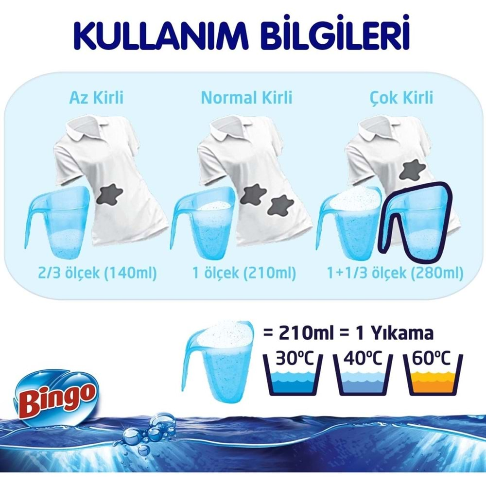 Bingo Matik Toz Çamaşır Deterjanı 27KG Sık Yıkananlar Beyazlar ve Renkliler (3PK*9KG) 180 Yıkama