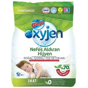 Bingo Toz Çamaşır Deterjanı 12KG Oxyjen Doğal İçerikli Parfümsüz (3PK*4KG) (78 Yıkama)