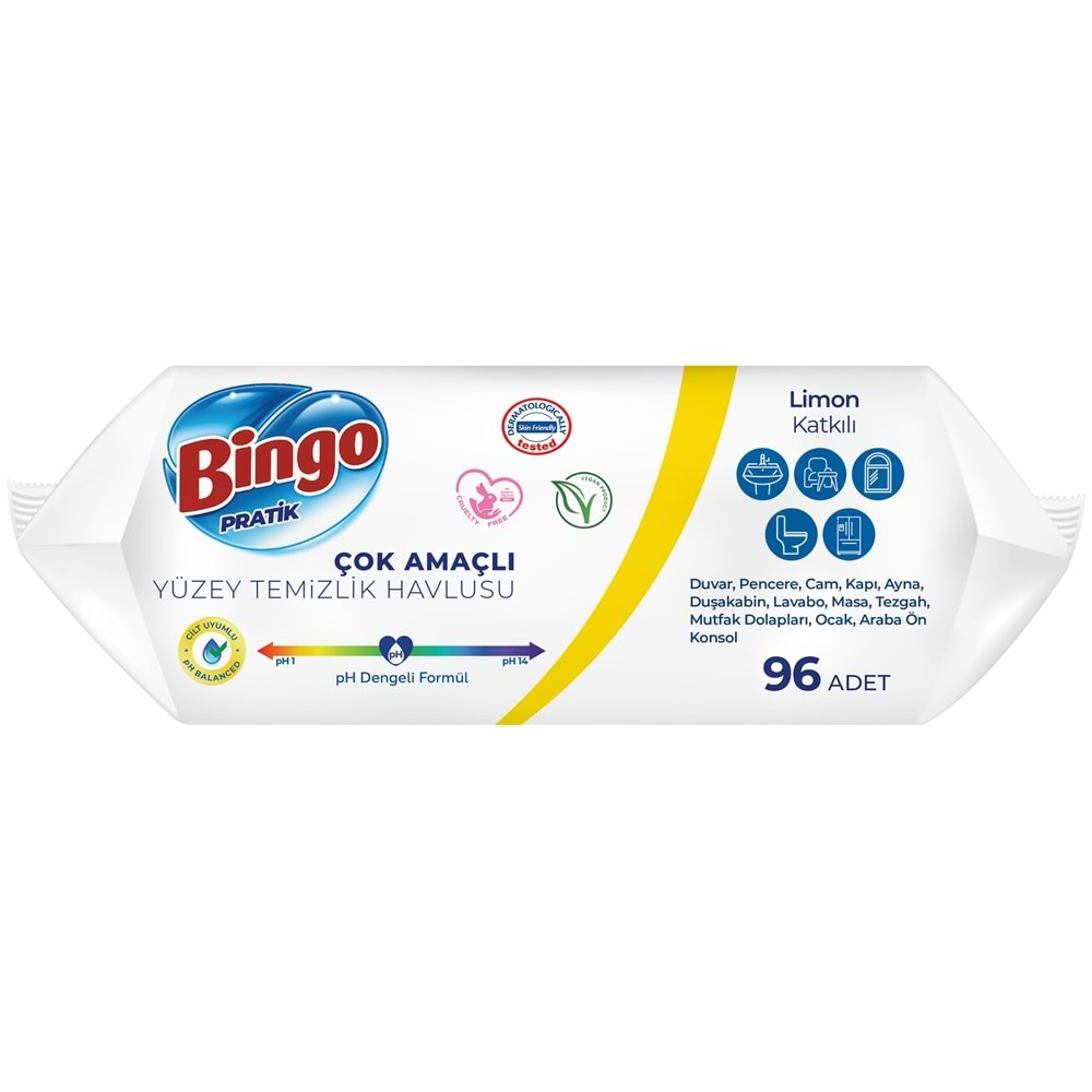 Bingo Clean Yüzey Temizlik Havlusu 96 Yaprak Limon Kokulu Plastik Kapaklı (2 Li Set) 192 Yaprak