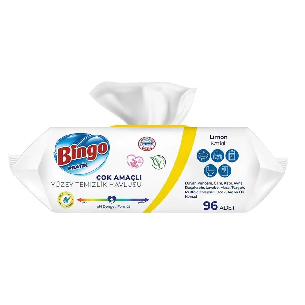 Bingo Clean Yüzey Temizlik Havlusu 96 Yaprak Limon Kokulu Plastik Kapaklı (2 Li Set) 192 Yaprak