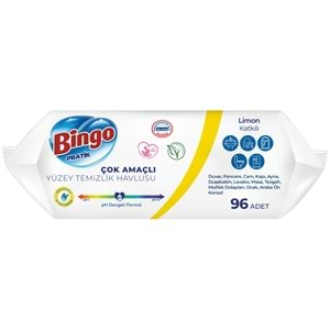 Bingo Clean Yüzey Temizlik Havlusu 96 Yaprak Limon Kokulu Plastik Kapaklı (5 Li Set) 480 Yaprak