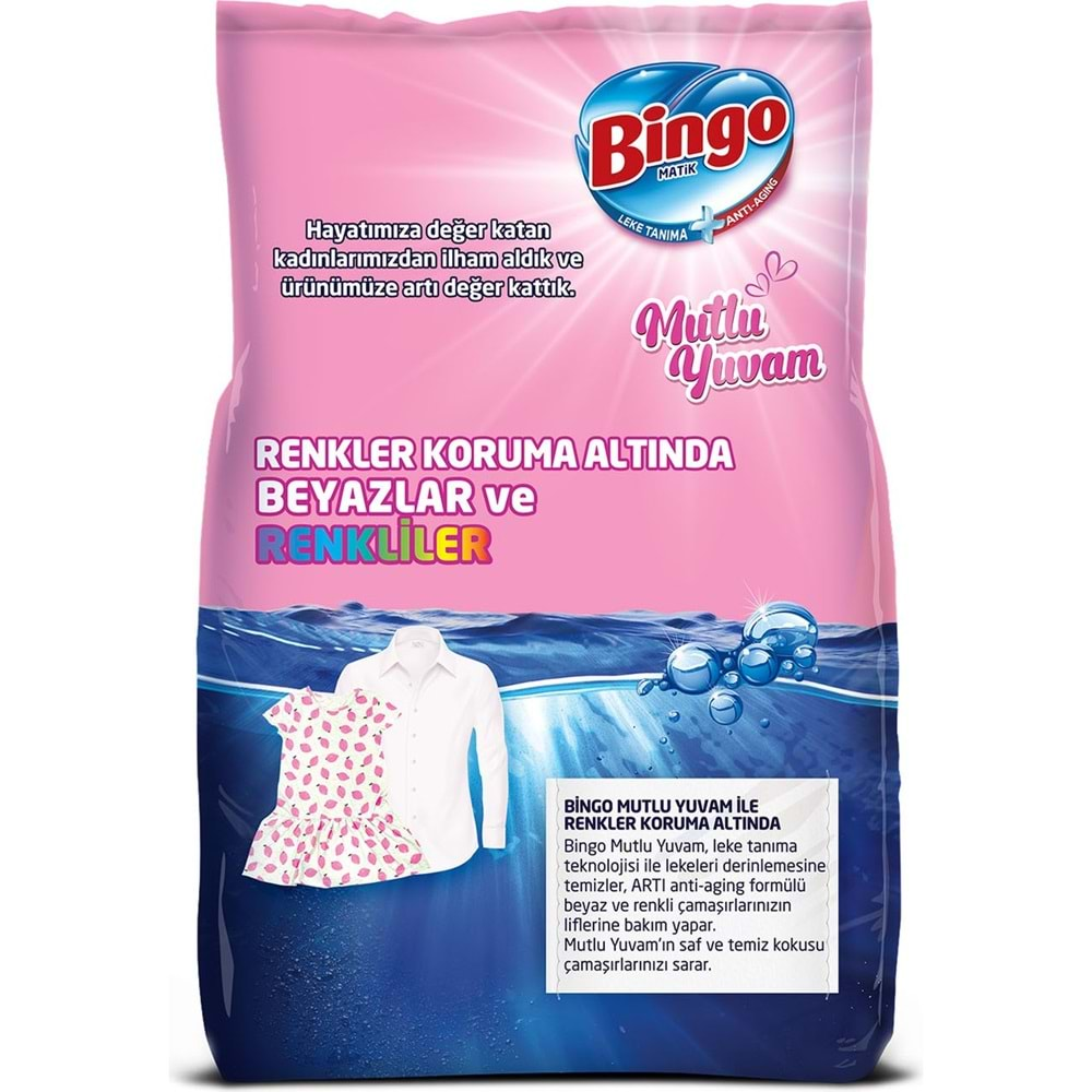 Bingo Matik Toz Çamaşır Deterjanı 16KG Beyazlar ve Renkliler 106 Yıkama (Mutlu Yuvam)