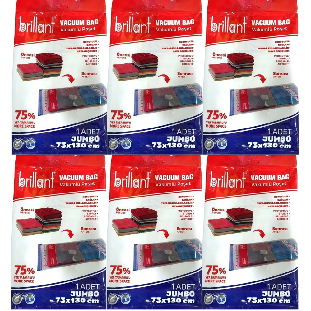 Brillant Vakumlu Poşet/Hurç 73*130CM Jumbo (İç Adet 1) (6 Lı Set)