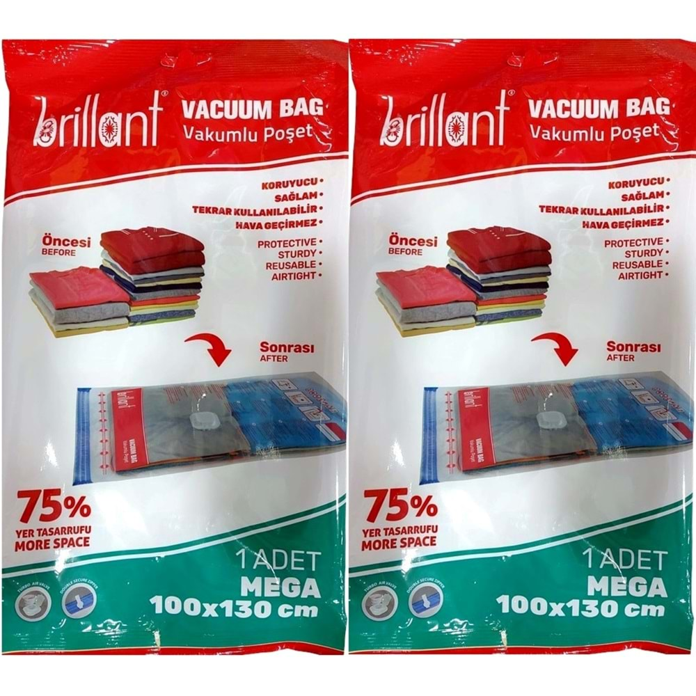 Brillant Vakumlu Poşet/Hurç 100*130CM Mega (İç Adet 1) (2 Li Set)