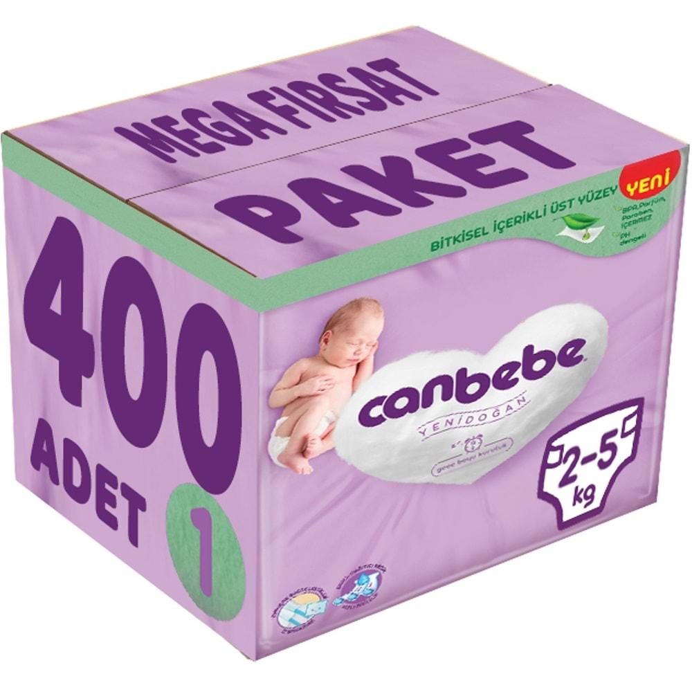 Canbebe Bebek Bezi Beden:1 (2-5Kg) Yeni Doğan 400 Adet Mega Fırsat Pk