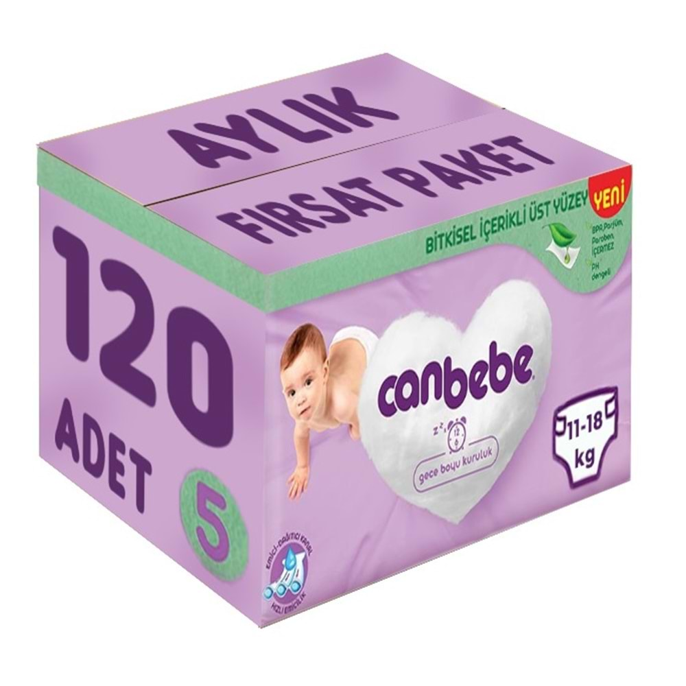 Canbebe Bebek Bezi Beden:5 (11-18Kg) Junior 120 Adet Aylık Fırsat Pk