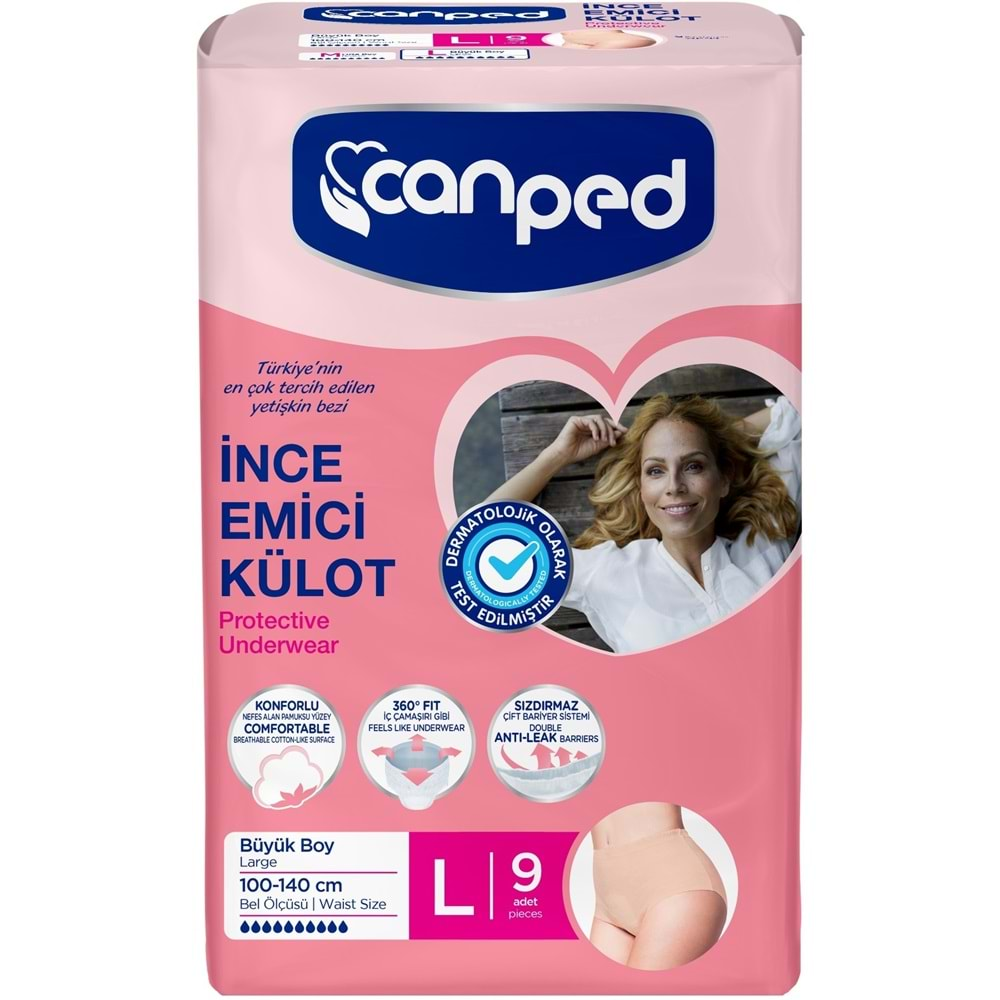 Canped Külotlu Mesane Pedi - İnce Emici Külot Büyük/Large 108 Adet (12Pk*9)