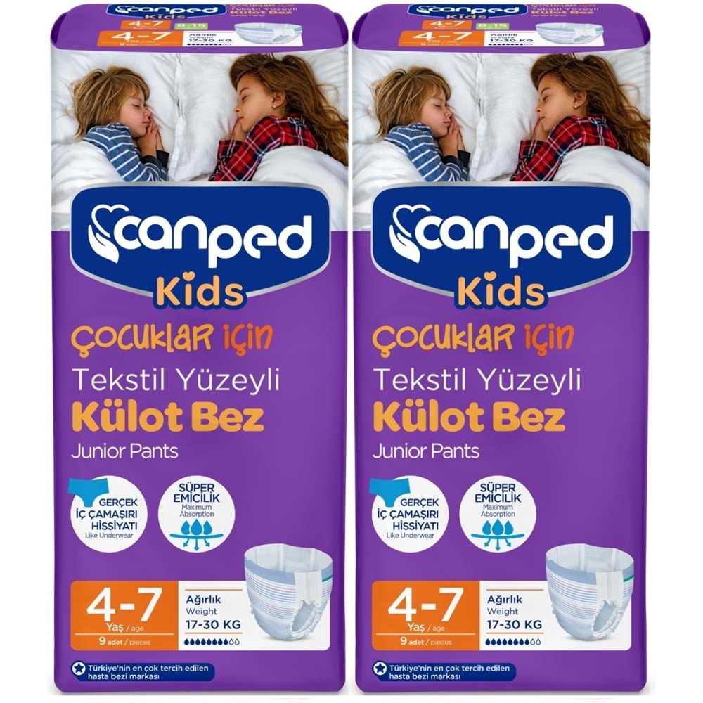 Canped Kids Çoçuklar İçin Külot Bez Tekstil Yüzeyli Yaş:4-7 (17-30Kg) 18 Adet (2Pk*9)