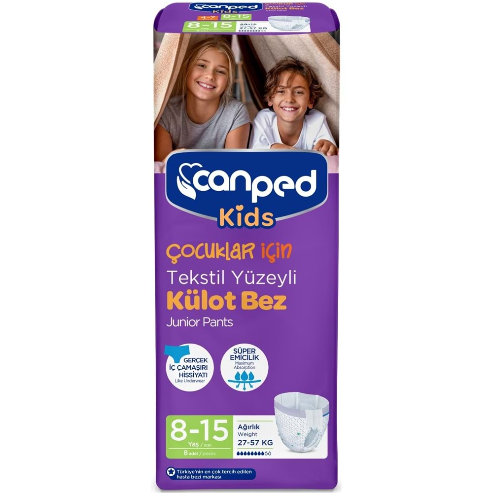 Canped Kids Çoçuklar İçin Külot Bez Tekstil Yüzeyli Yaş:8-15 (27-57Kg) 24 Adet (3Pk*8)