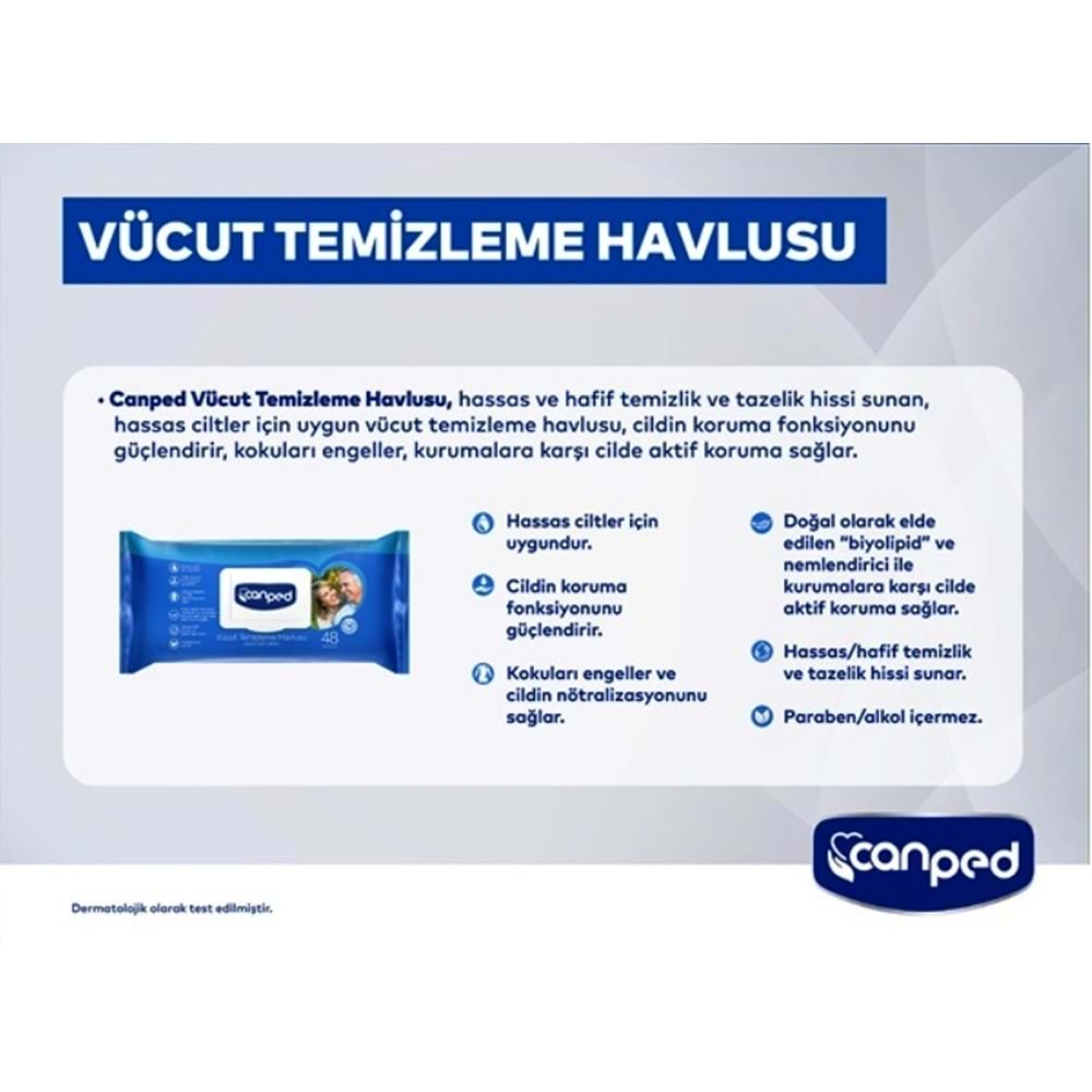 Canped Hasta Vücut Perine Temizleme Islak Mendil Havlu 48 Yaprak XL (2 Li Set) Plastik Kapaklı