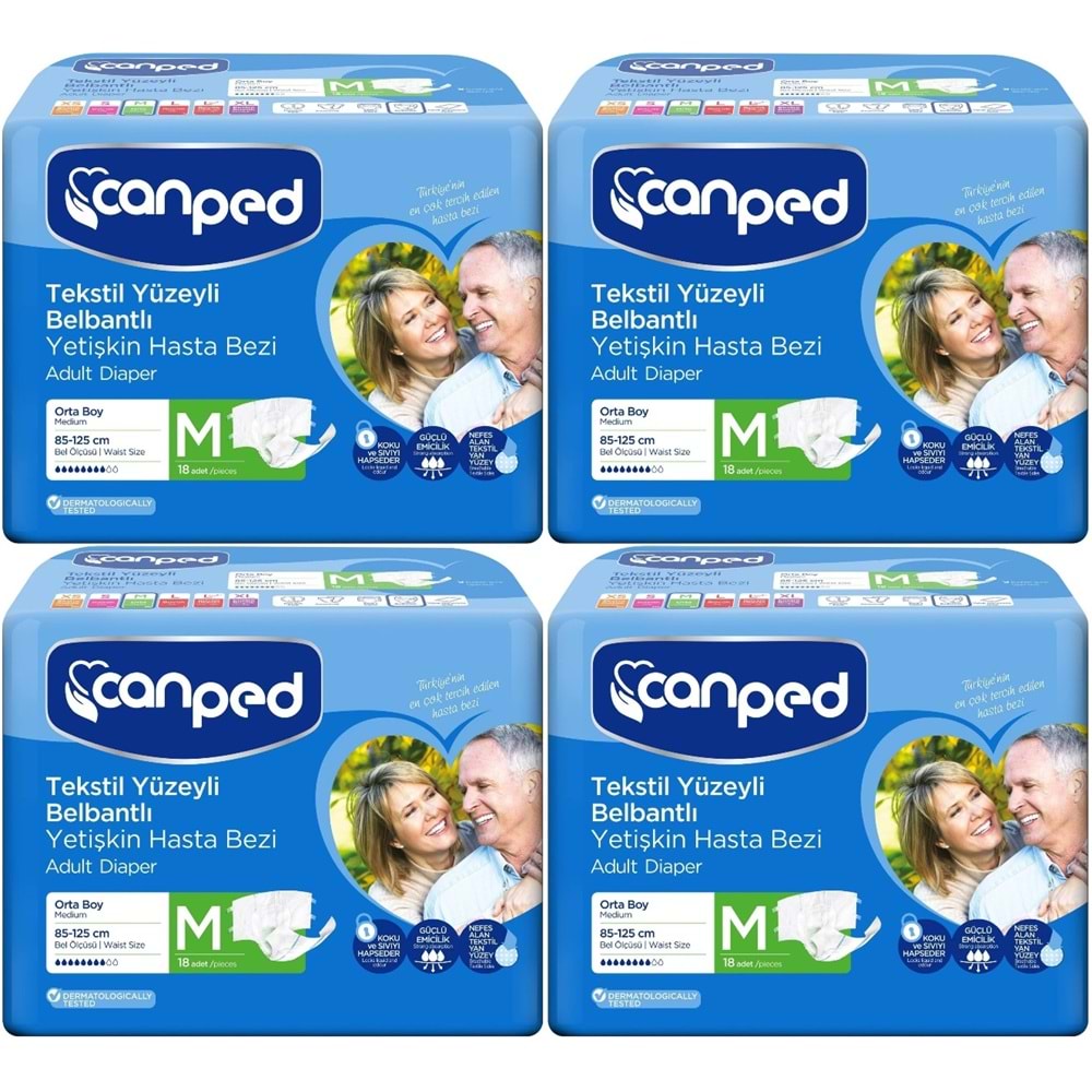 Canped Hasta Bezi Yetişkin Bel Bantlı Tekstil Yüzey M-Orta Boy 72 (4PK*18)