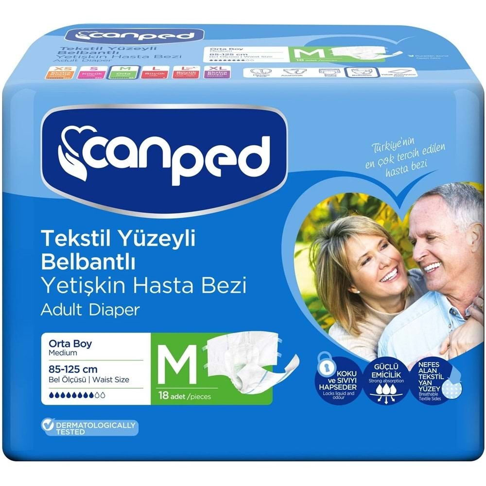 Canped Hasta Bezi Yetişkin Bel Bantlı Tekstil Yüzey M-Orta Boy 90 (5PK*18)