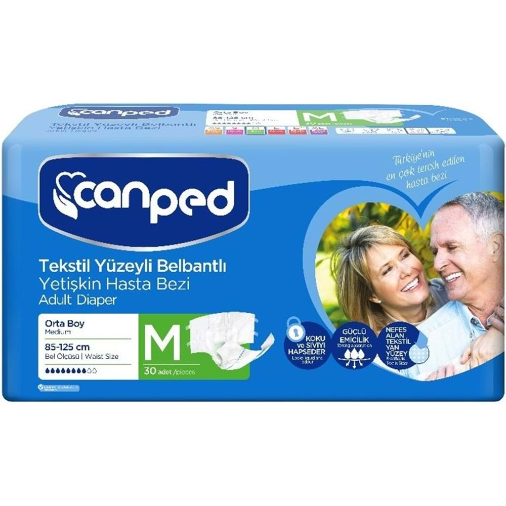 Canped Hasta Bezi Yetişkin Bel Bantlı Tekstil Yüzey M-Orta Boy 90 Adet (3PK*30)