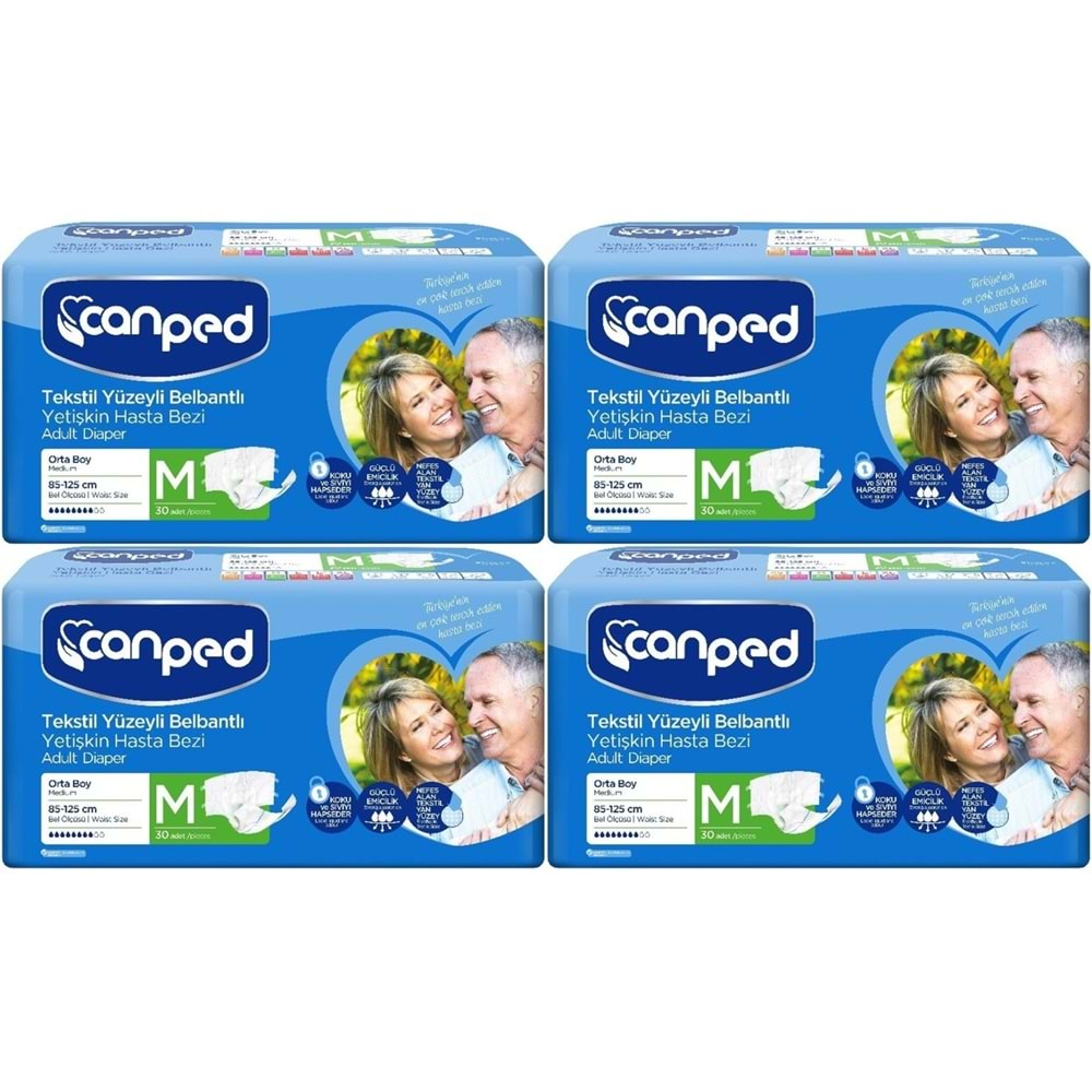 Canped Hasta Bezi Yetişkin Bel Bantlı Tekstil Yüzey M-Orta Boy 120 Adet (4PK*30)