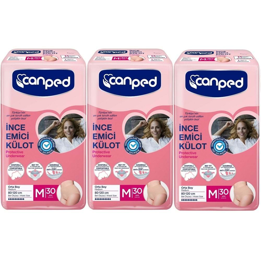 Canped Külotlu Mesane Pedi - İnce Emici Külot Orta/Medium 90 Adet (3PK*30)