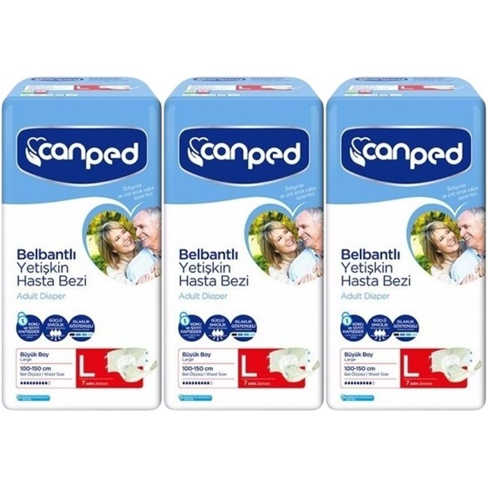 Canped Hasta Bezi Yetişkin Bel Bantlı Polietilen L-Large Büyük Boy 21 Adet (3PK*7)