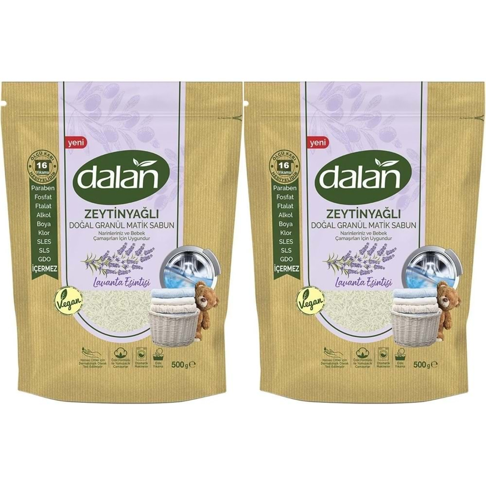 Dalan Doğal Granül Sabun Tozu 500GR Lavanta Esintisi (Doğal Bebekler İçin) (2 Li Set) (32 Yıkama)