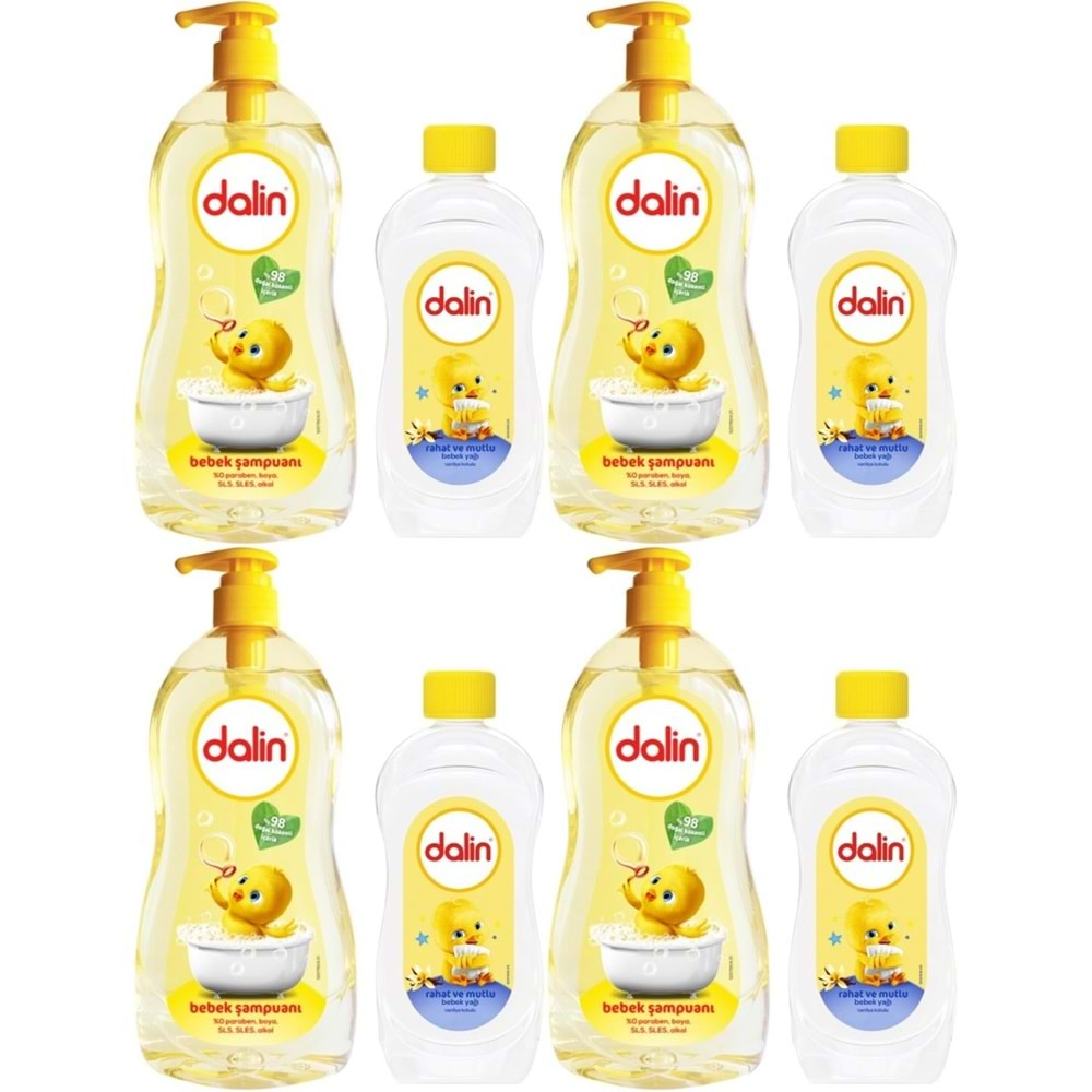 Dalin Bebek Şampuanı Klasik 700ML Pompalı + 100ML Bebek Yağı (Rahat ve Mutlu) (4 Lü Set)