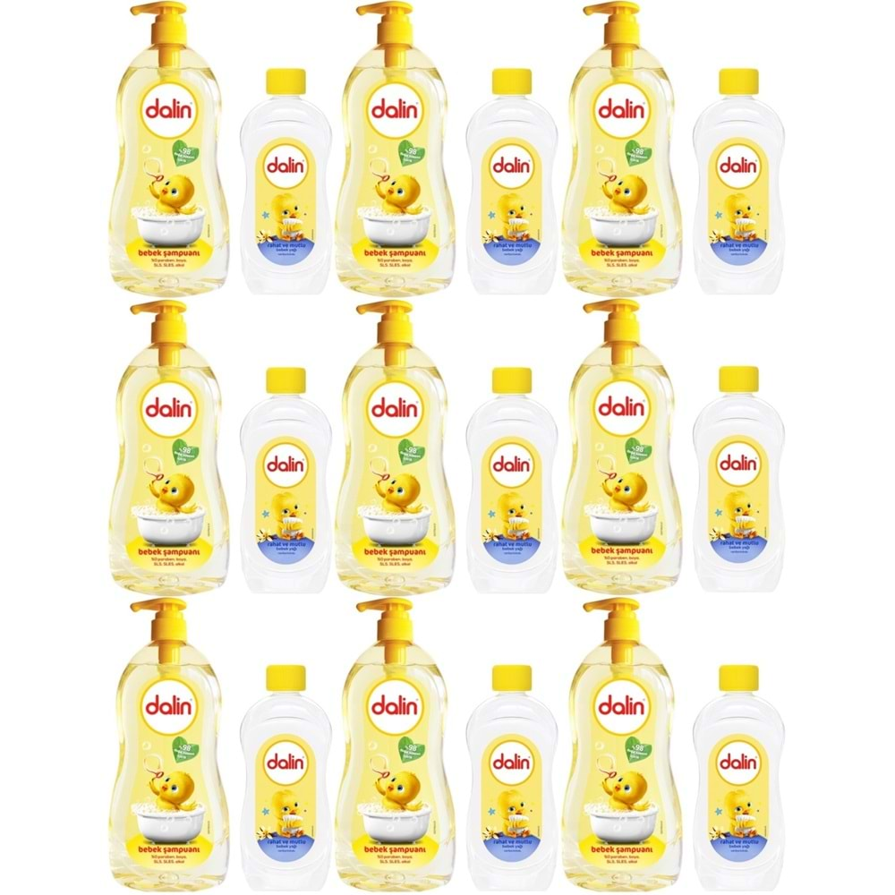 Dalin Bebek Şampuanı Klasik 700ML Pompalı + 100ML Bebek Yağı (Rahat ve Mutlu) (9 Lu Set)