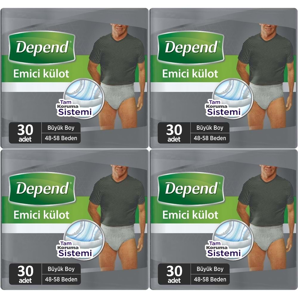 Depend Emici Külot Hasta Bezi Large - Büyük Erkek 120 Adet (4PK*30)