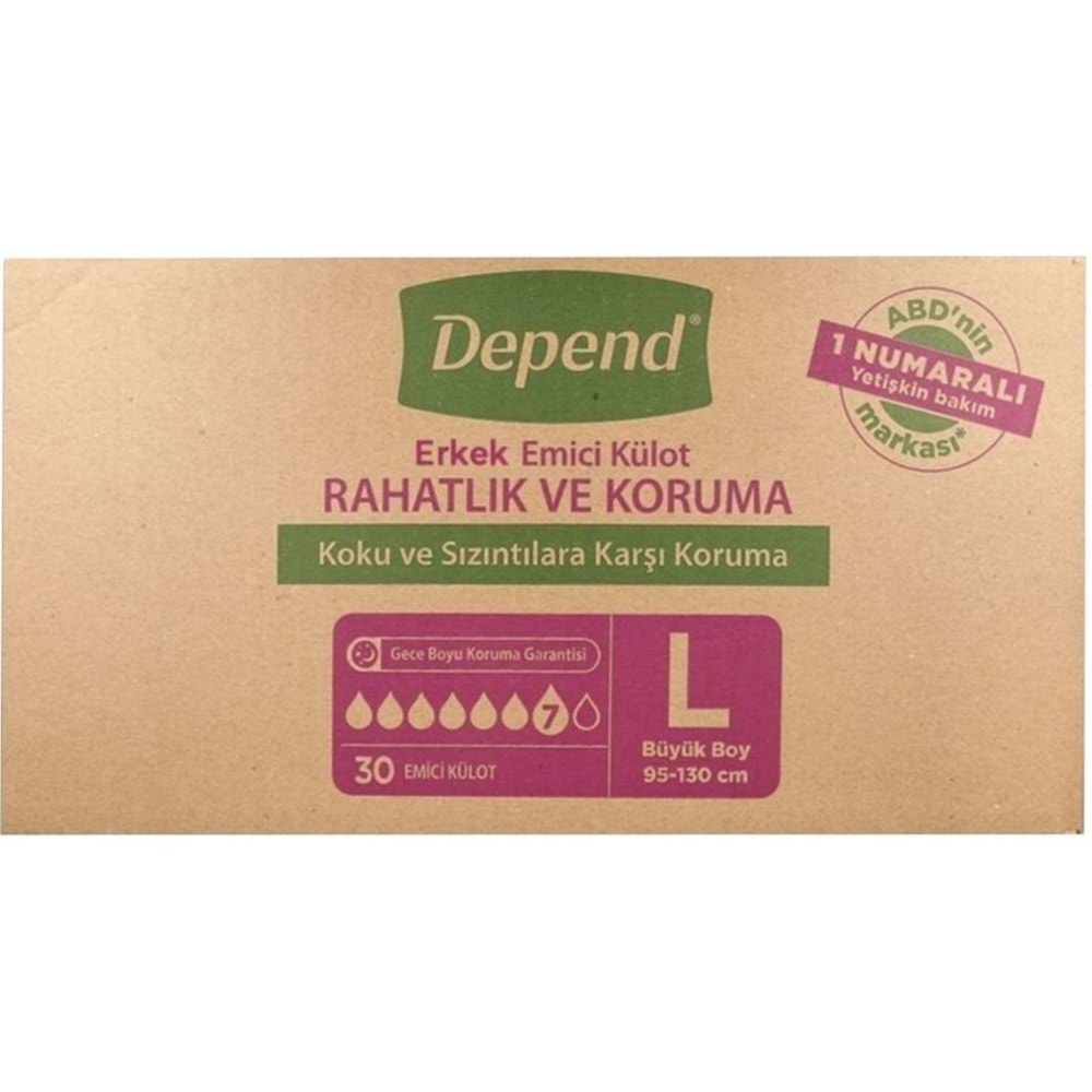 Depend Emici Külot Hasta Bezi Large - Büyük Erkek 120 Adet (4PK*30)