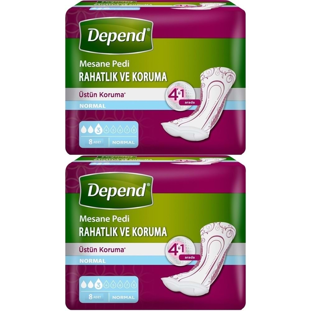 Depend Mesane Pedi Normal Rahatlık ve Koruma 16 Adet (2PK*8)