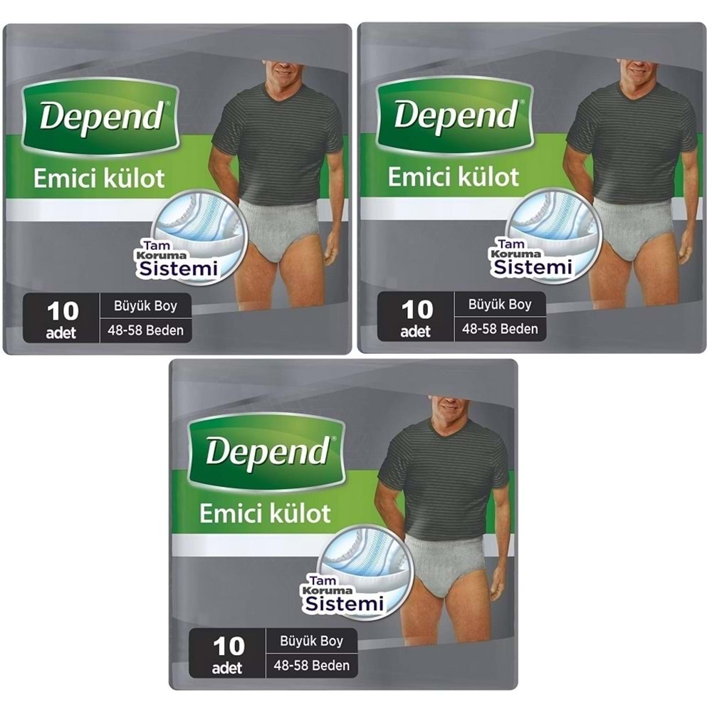 Depend Emici Külot Hasta Bezi Large - Büyük Erkek 30 Adet (3PK*10)