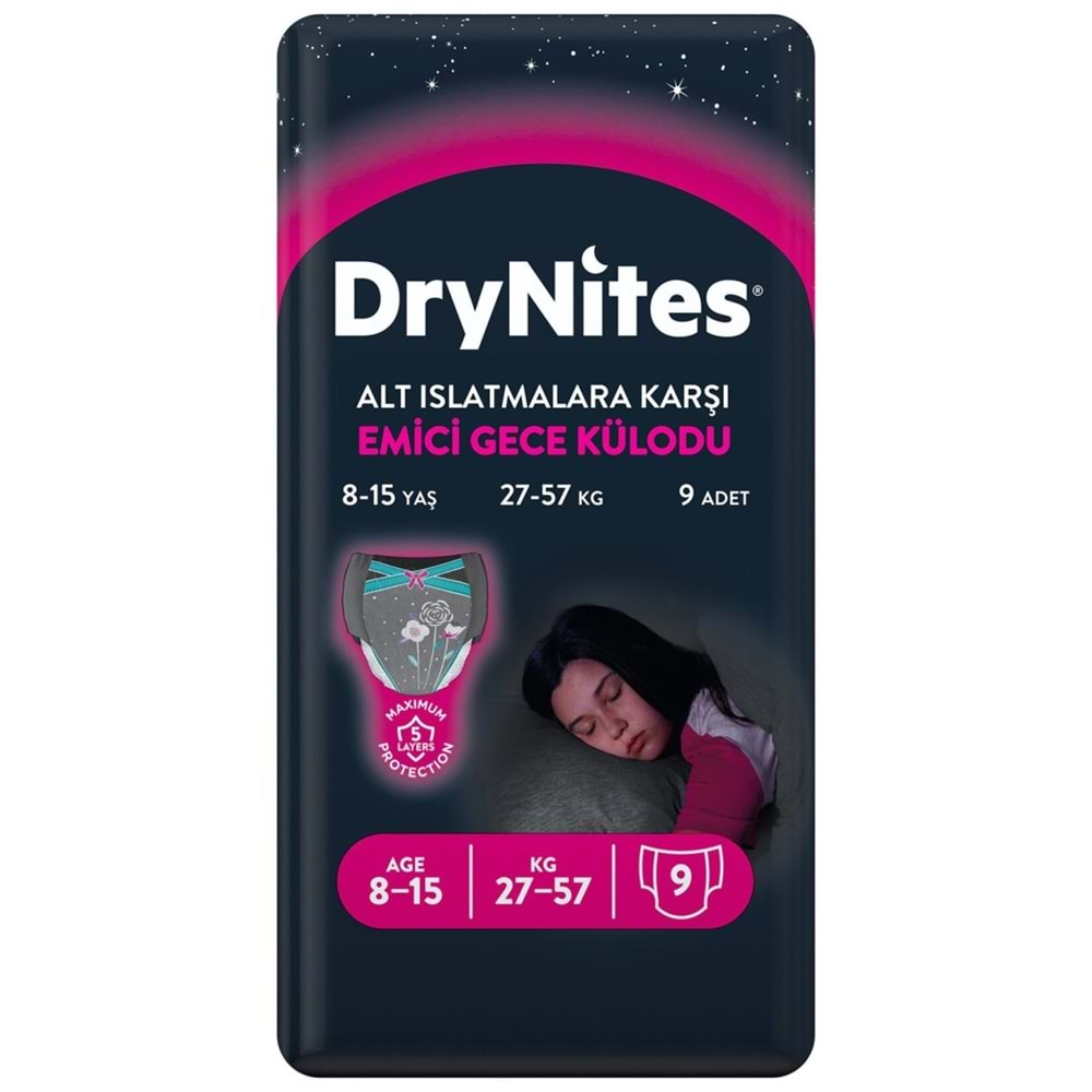 Drynites Emici Gece Külodu/Külot Bez Kız 8-13 Yaş (30-48KG) Large 27 Adet (3PK*9) (Alt Islatmalara Karşı)