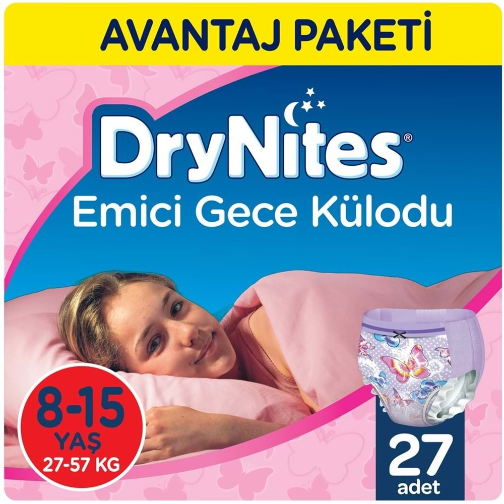 Drynites Emici Gece Külodu/Külot Bez Kız 8-15 Yaş (27-57KG) Large 27 Adet (3PK*9) (Alt Islatmalara Karşı)