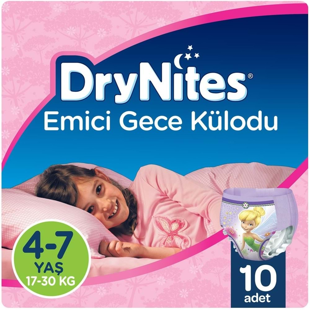 Drynites Emici Gece Külodu/Külot Bez Kız 4-7 Yaş (27-30KG) Large 30 Adet (3PK*10) (Alt Islatmalara Karşı)