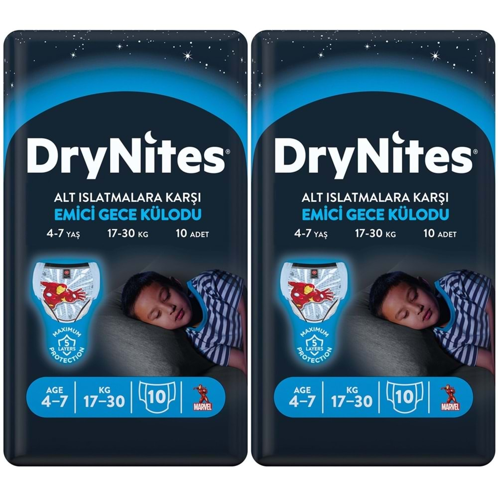 Drynites Emici Gece Külodu/Külot Bez Erkek 4-7 Yaş (17-30KG) Small 20 Adet (2PK*10) (Alt Islatmalara Karşı)