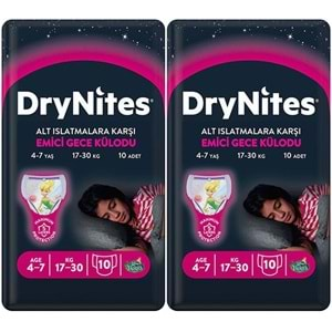 Drynites Emici Gece Külodu/Külot Bez Kız 4-7 Yaş (27-30KG) Large 20 Adet (2PK*10) (Alt Islatmalara Karşı)