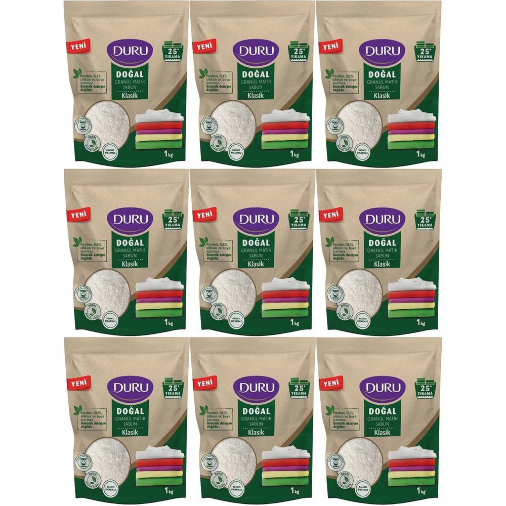 Duru Doğal Granül Matik Sabun Tozu Klasik 9KG (9PK*1) (225 Yıkama)