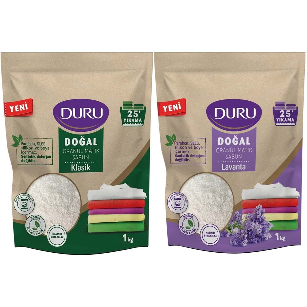 Duru Doğal Granül Matik SabunTozu Karma Set (Klasik/Lavanta) 2KG (50 Yıkama)