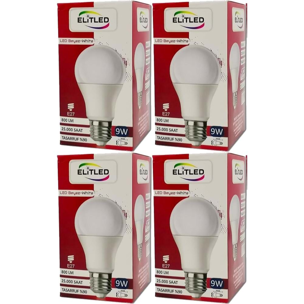 Elitled Led Ampül Beyaz-White 9W (4 Lü Set)