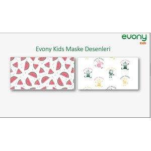 Evony 3 Katlı Filtreli Burun Telli Cerrahi Maske (Kids Çoçuklar İçin) 50 Li Set (5Pk*10) (Desenli)