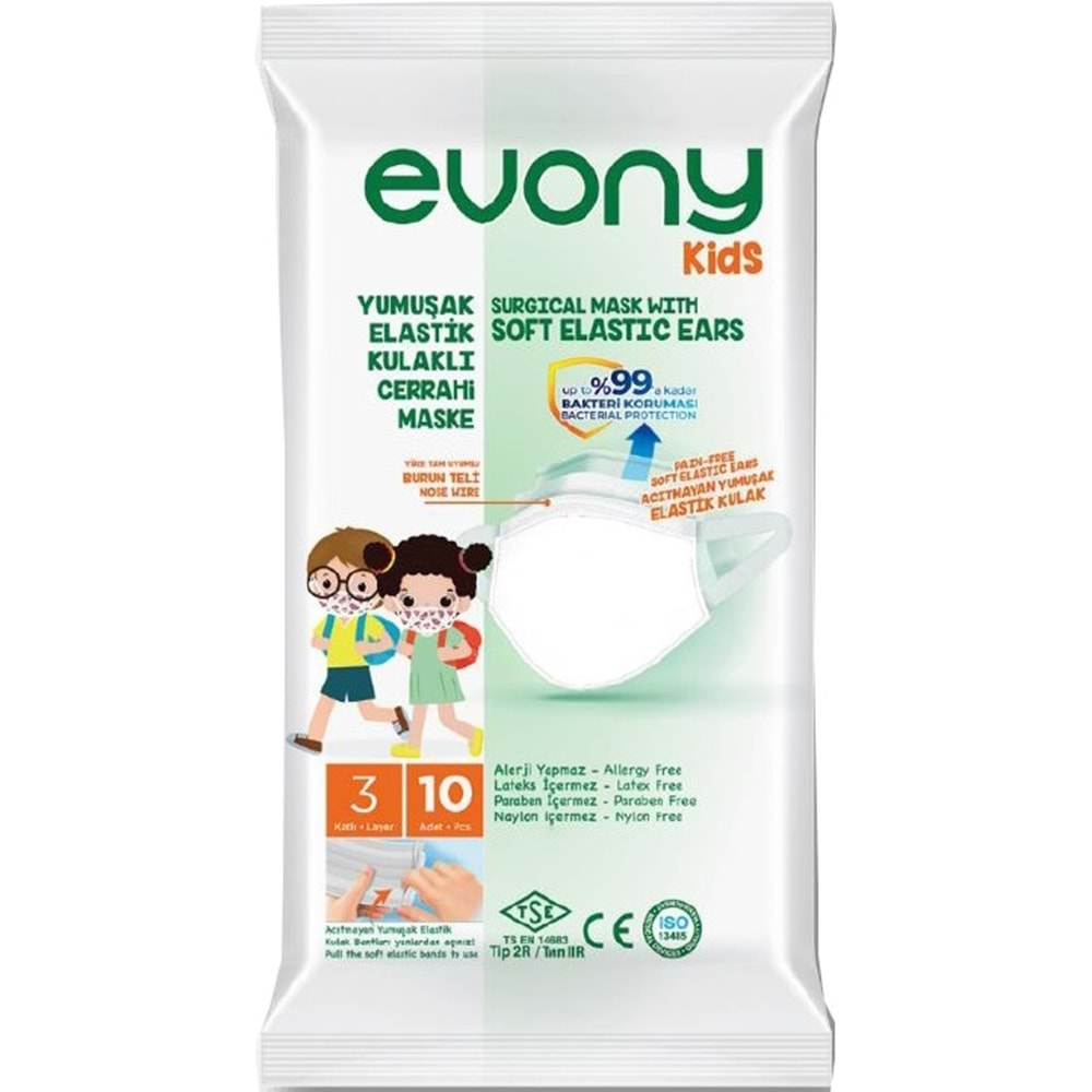 Evony 3 Katlı Filtreli Burun Telli Cerrahi Maske (Kids Çoçuklar İçin) 60 Lı Set (6Pk*10) (Desenli)