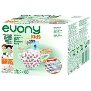 Evony 3 Katlı Filtreli Burun Telli Cerrahi Maske (Kids Çoçuklar İçin) 250 Li Set (Desenli)