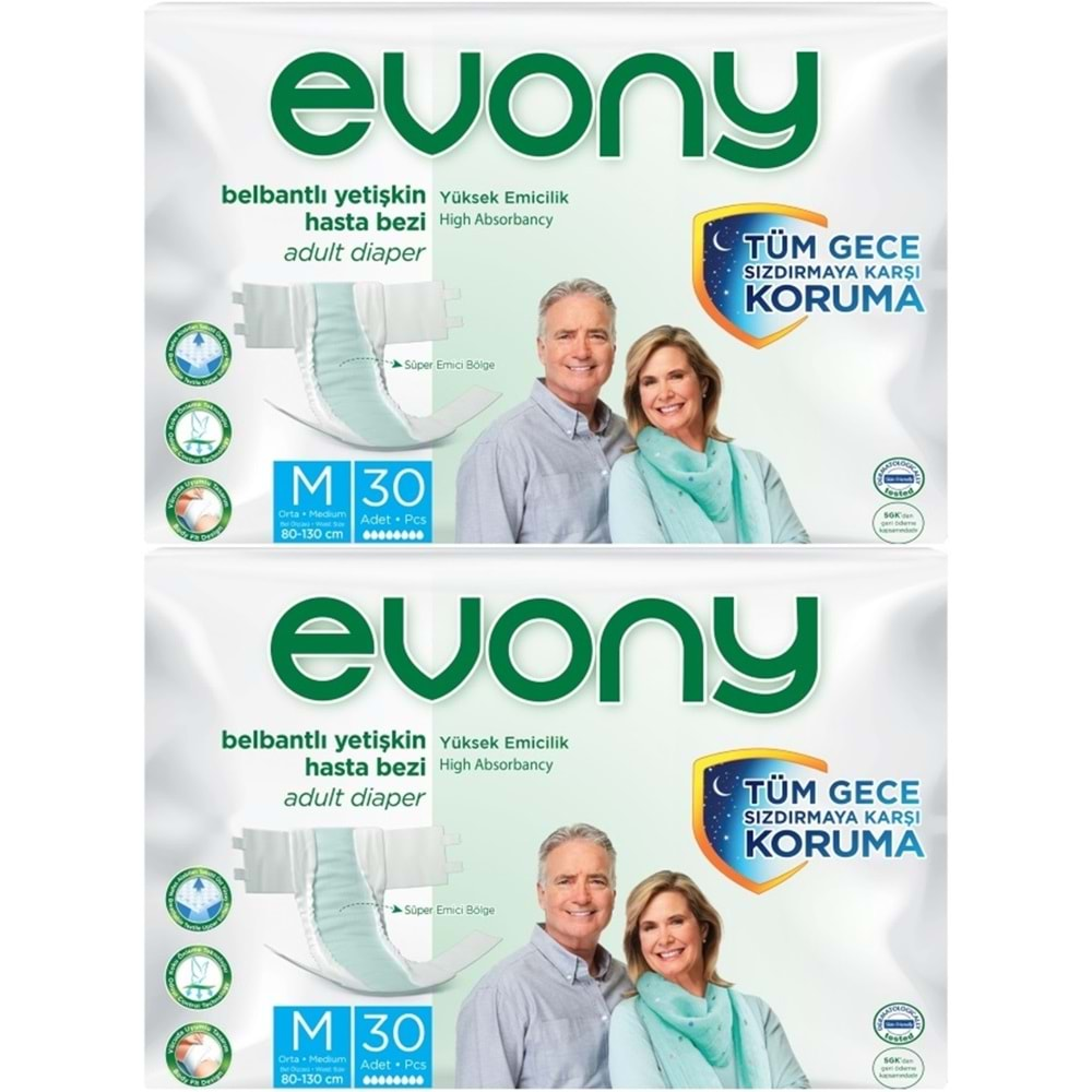 Evony Hasta Bezi Yetişkin Bel Bantlı Tekstil Yüzey M-Orta 60 Adet (2PK*30)