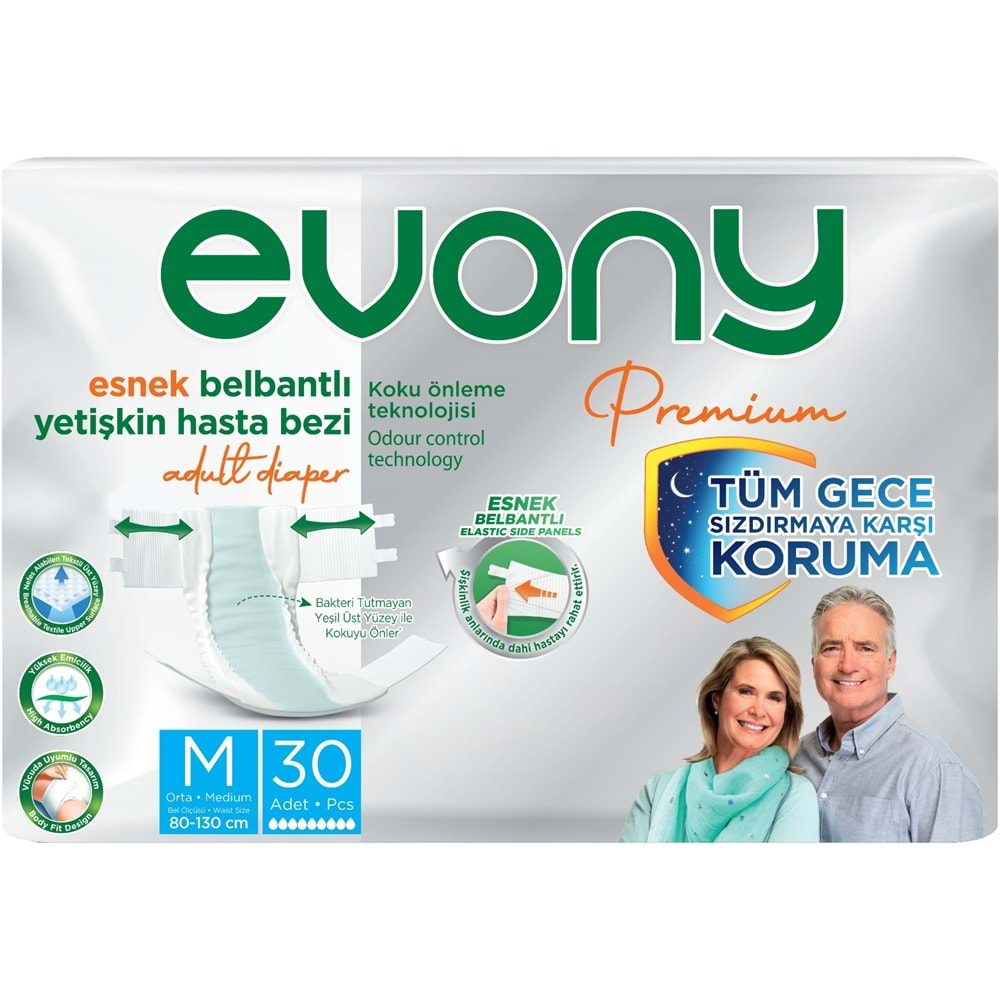 Evony Premium Hasta Bezi Yetişkin Bel Bantlı Tekstil Yüzey M-Orta 240 Adet